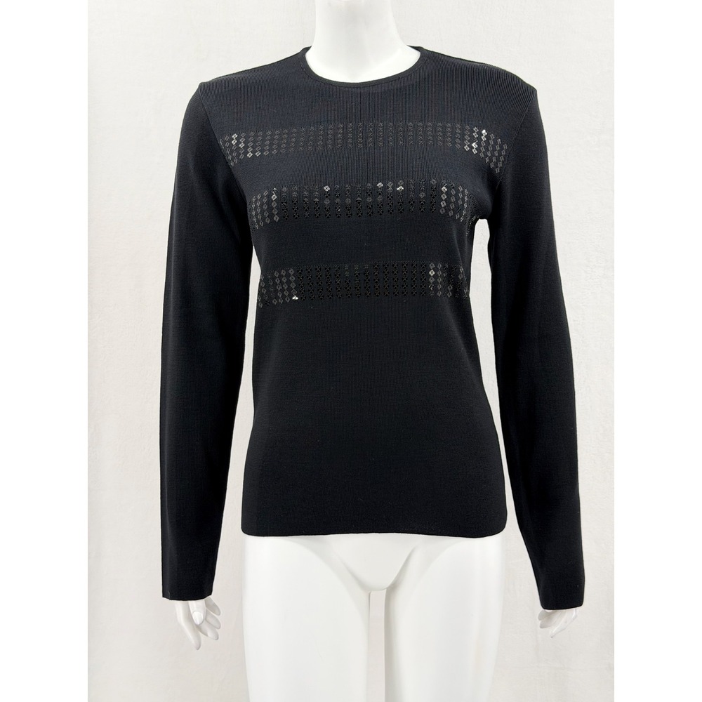 Giorgio Armani Sweater Womens 42 US Medium Black Merino Wool Knit Sequin Holiday